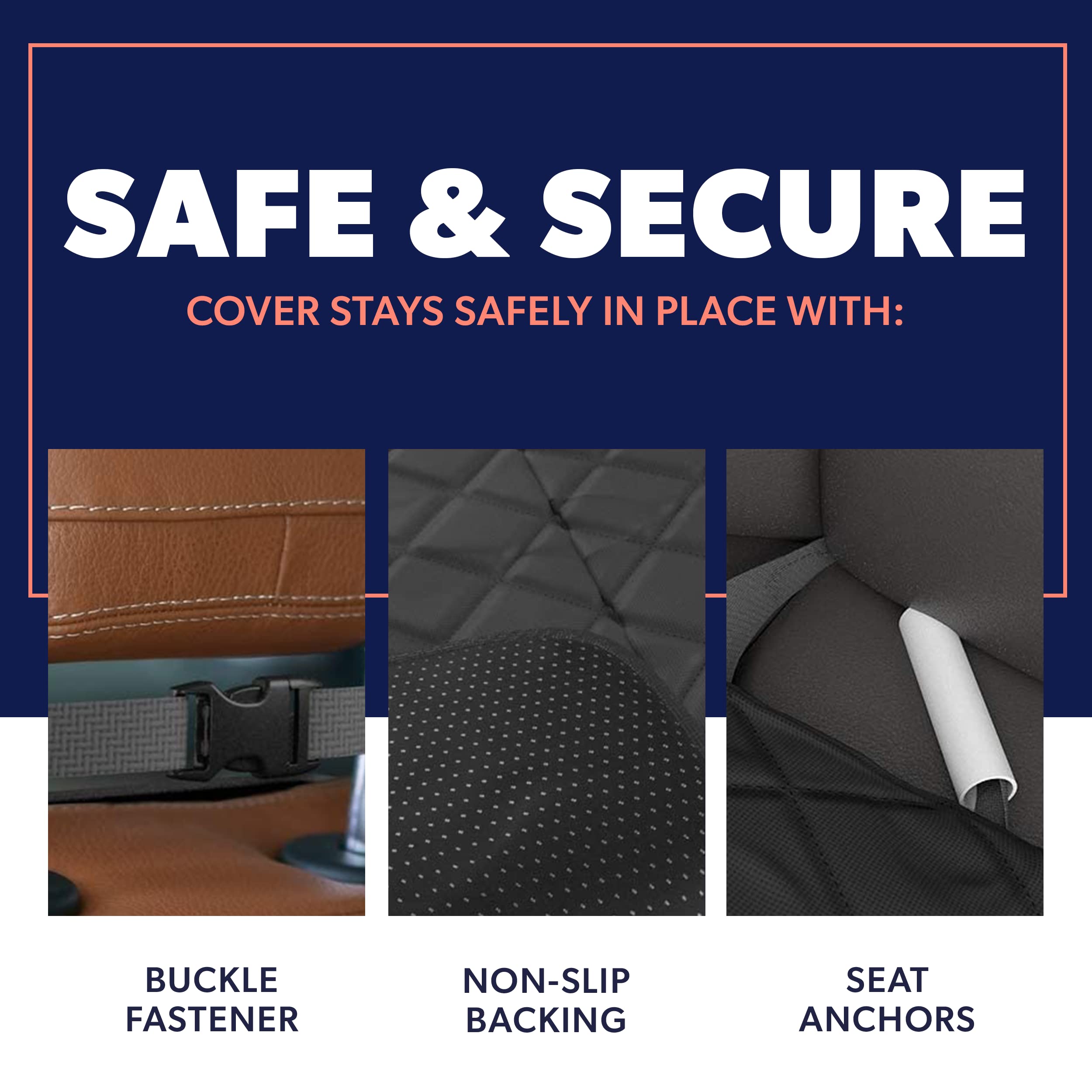 Active Pets heavy-duty buckles secure to headrest and backrest for stable positioning