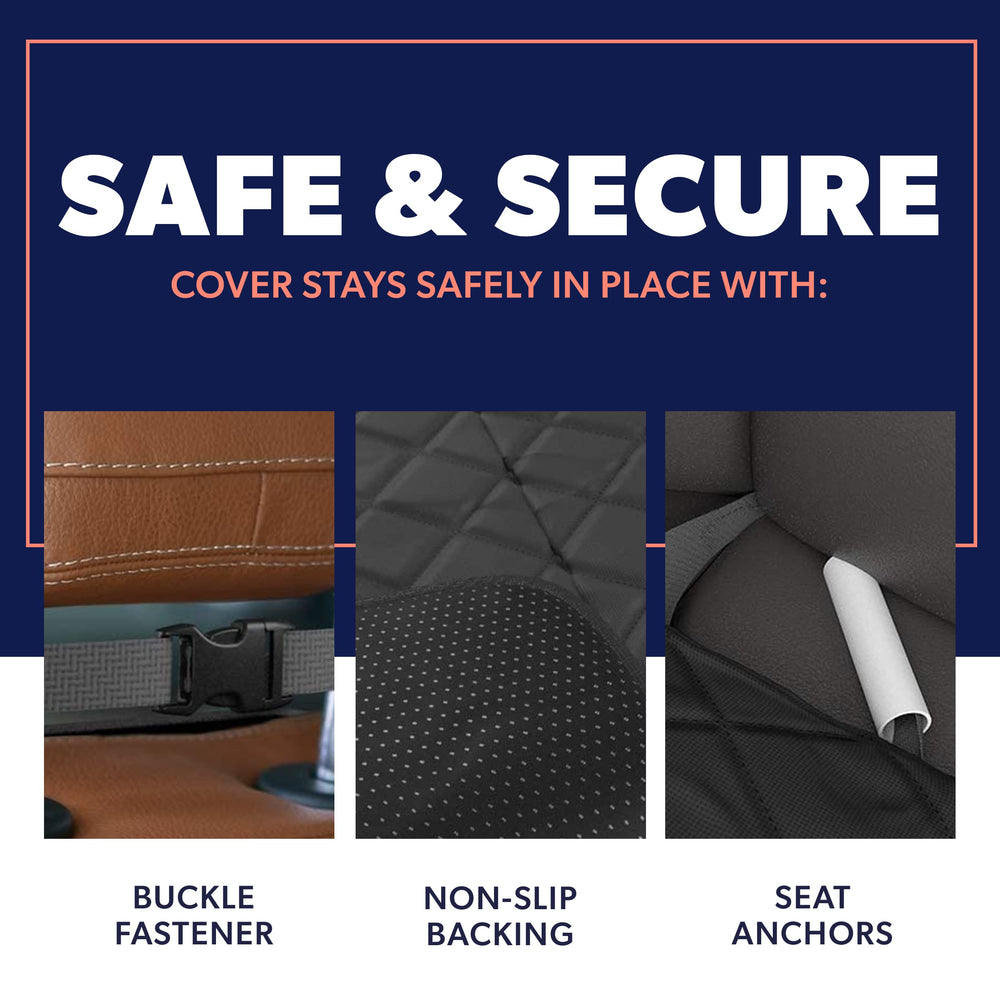 Active Pets heavy-duty buckles secure to headrest and backrest for stable positioning