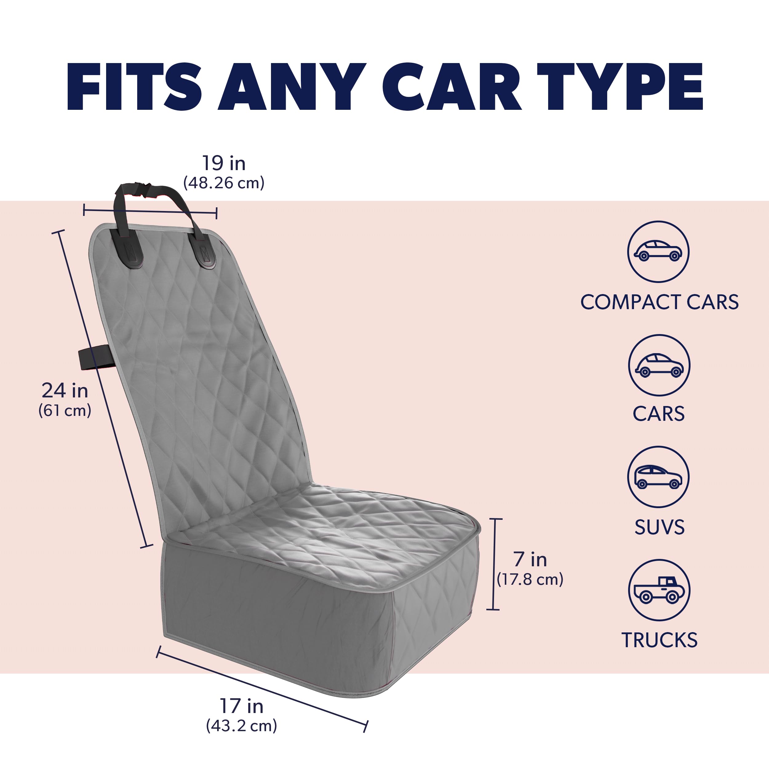 Active Pets seat anchor, buckle and non-slip base add safety during travel.