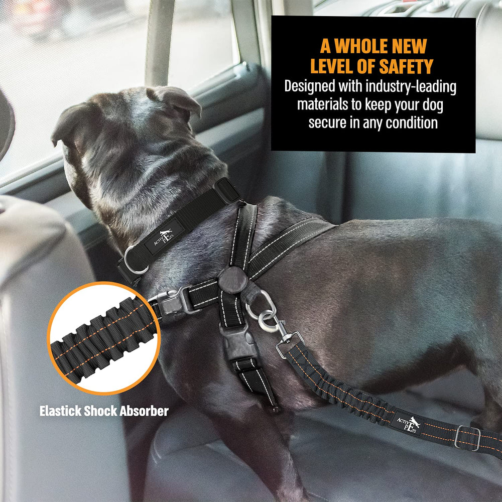 Active Pets seatbelt elastic bungee detail illustrates shock-absorbent motion during trips
