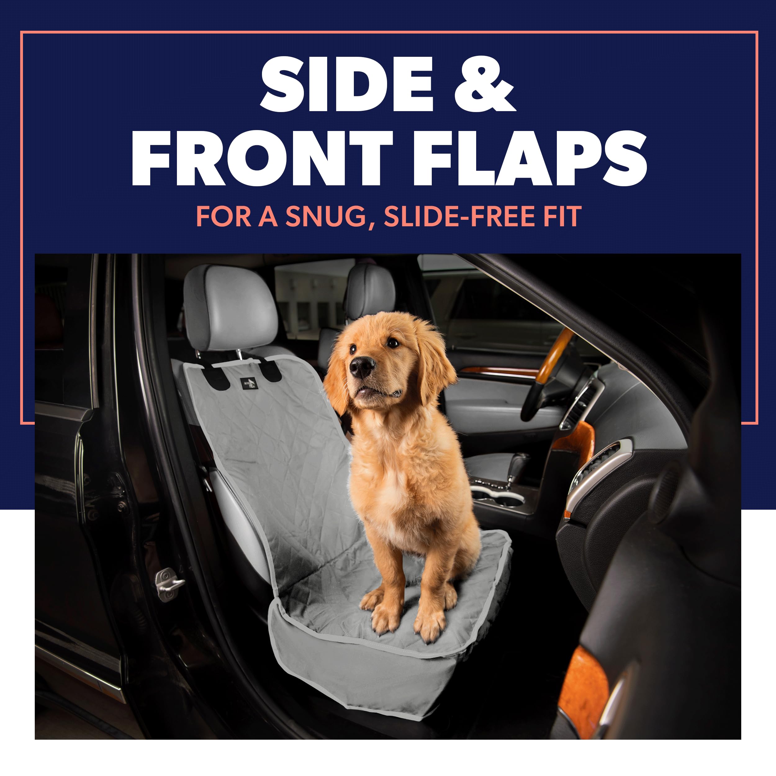 Active Pets side flaps and fasteners keep the cover in place during trips.