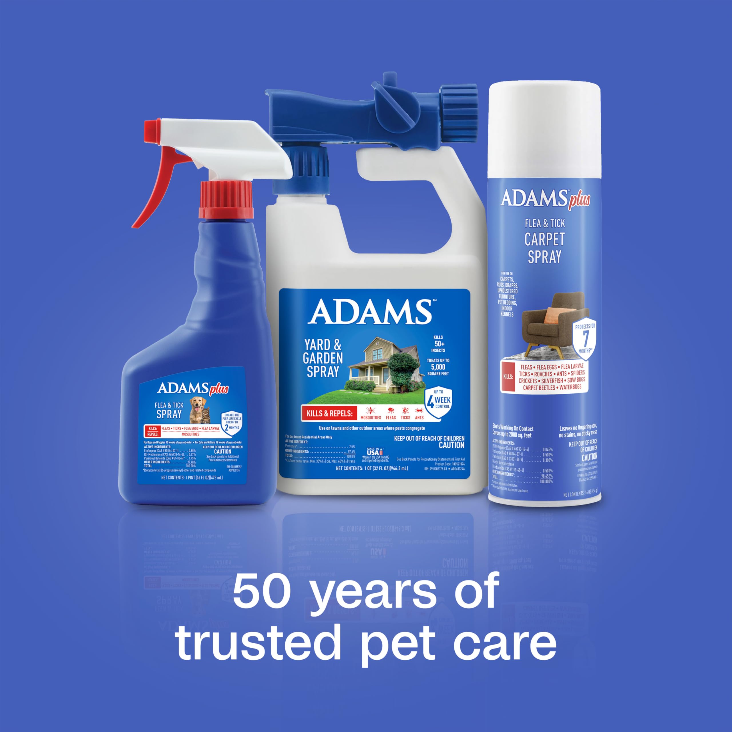 ADAMS Plus Flea & Tick Carpet Spray covers up to 2,000 square feet of carpeted areas.