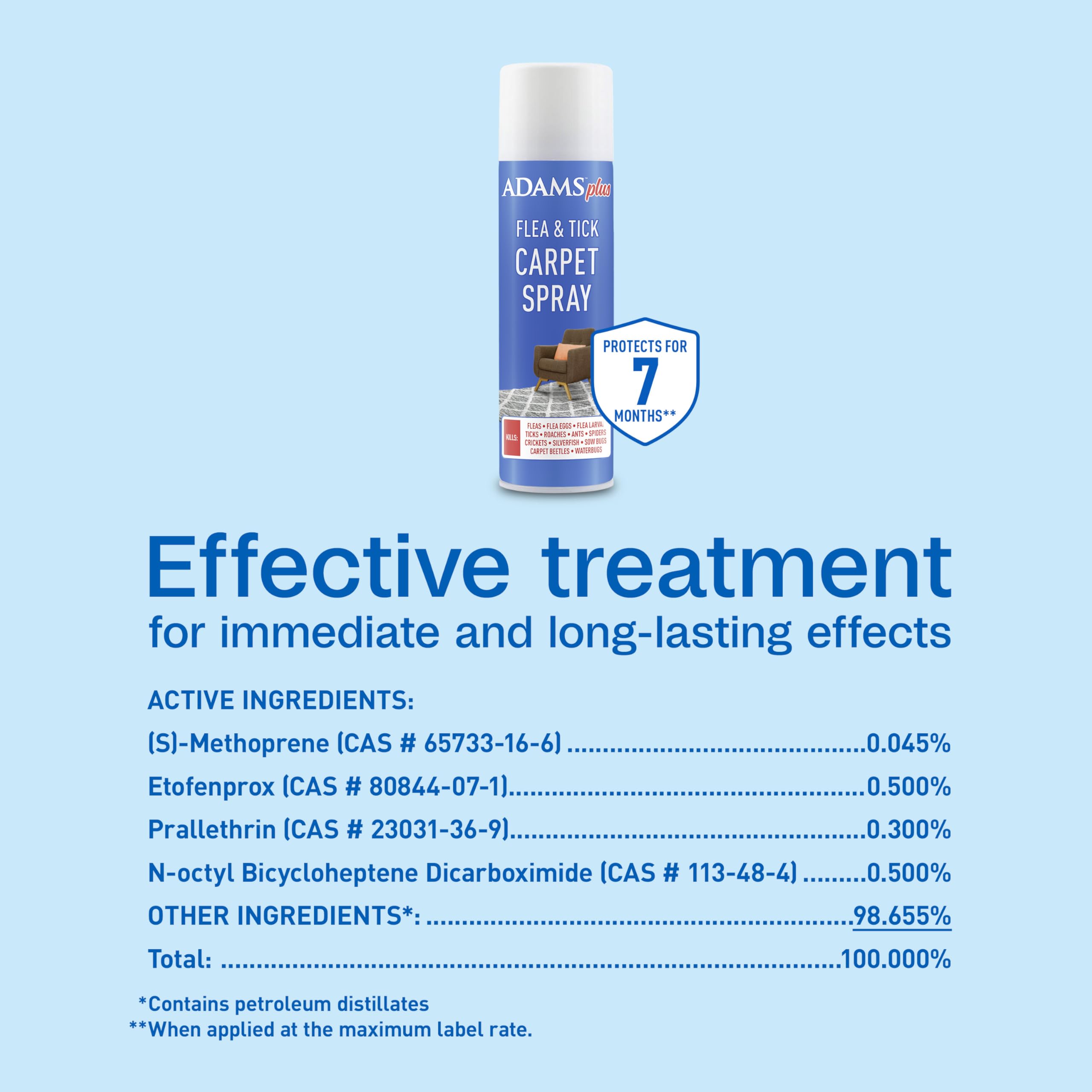 ADAMS Plus Flea & Tick Carpet Spray suitable for upholstery and carpeted surfaces.
