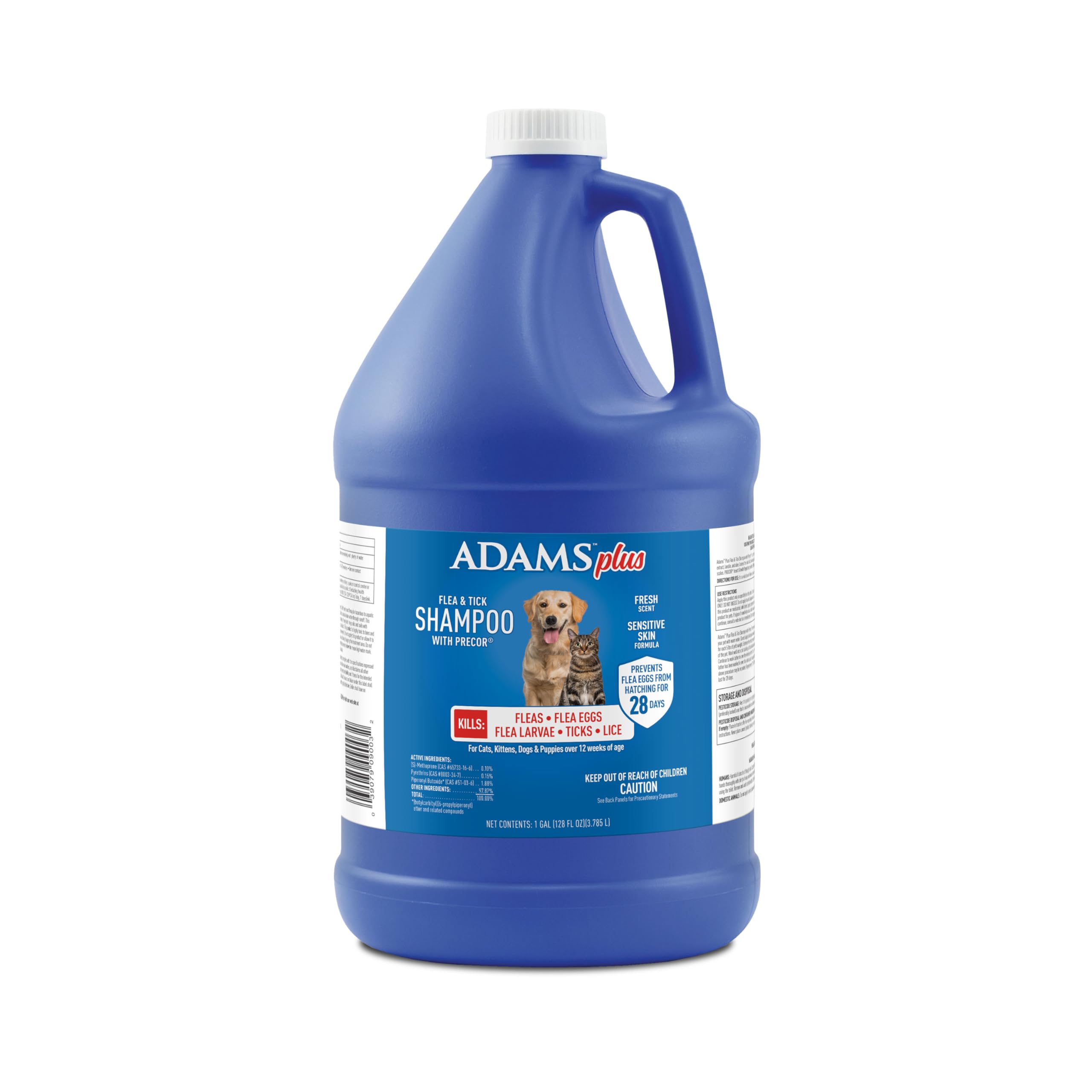 Adams Plus Flea & Tick Shampoo bottle with Precor IGR for flea control.