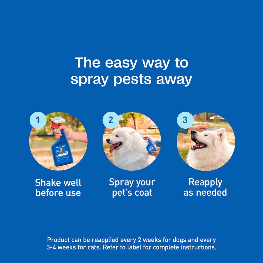 ADAMS Plus Flea & Tick Spray provides convenient, unscented protection for pets.