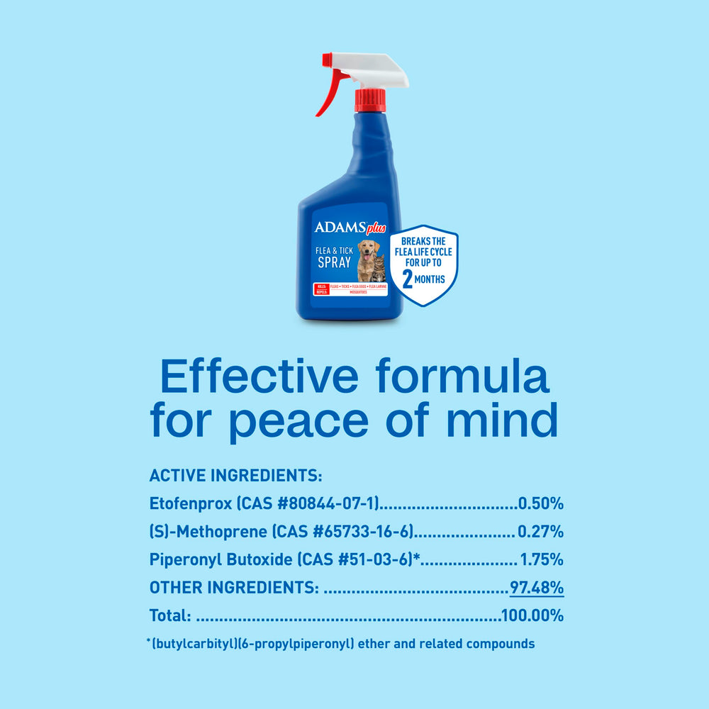 ADAMS Plus Flea & Tick Spray suits multi-pet homes with age-appropriate use.
