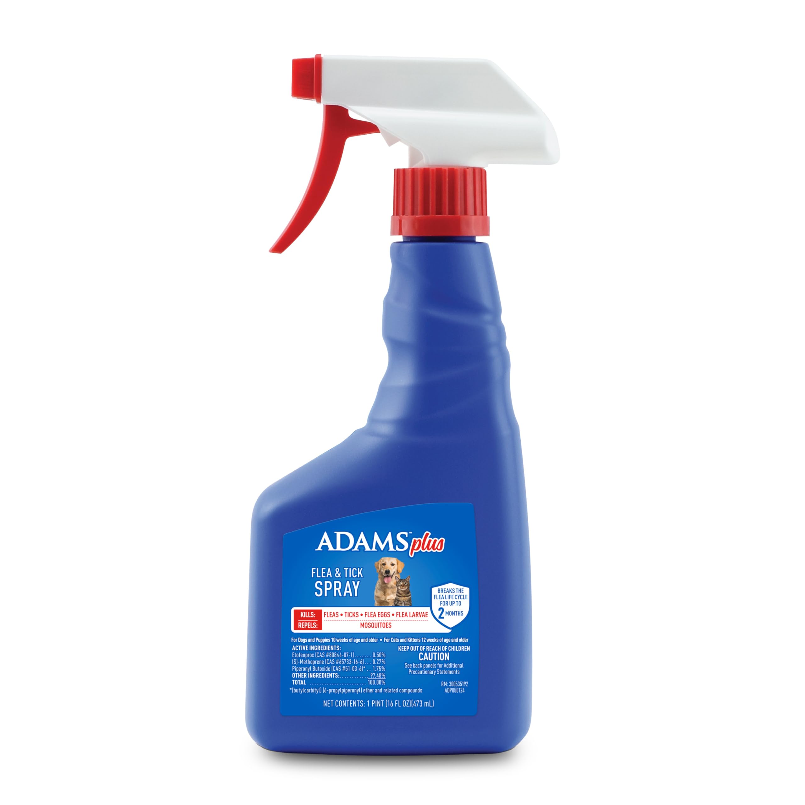 ADAMS Plus Spray: bote para pulgas y garrapatas, protección rápida para mascotas.