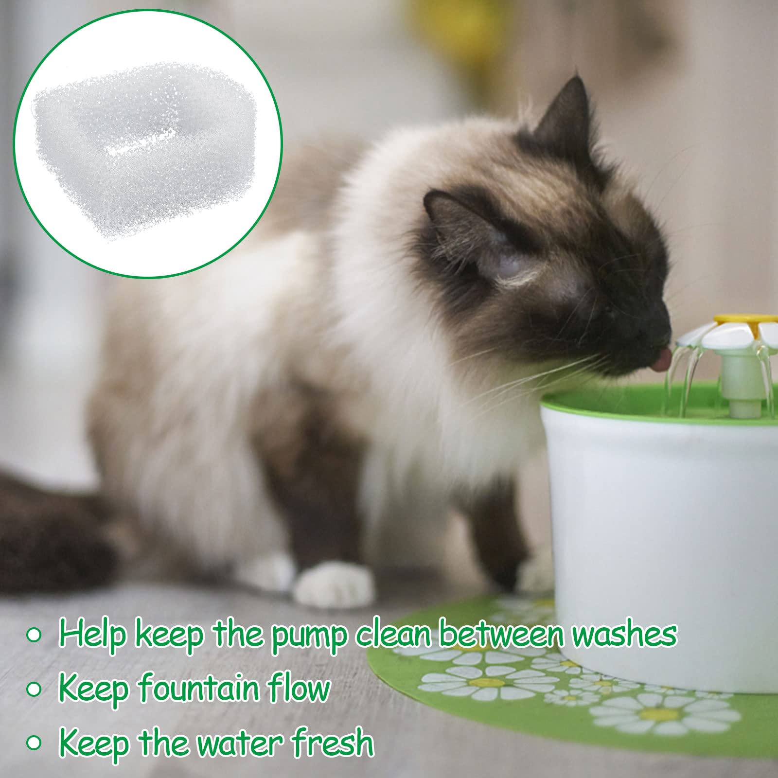 Adasea easy-install-foam-filter demonstrates simple replacement during routine fountain cleaning.