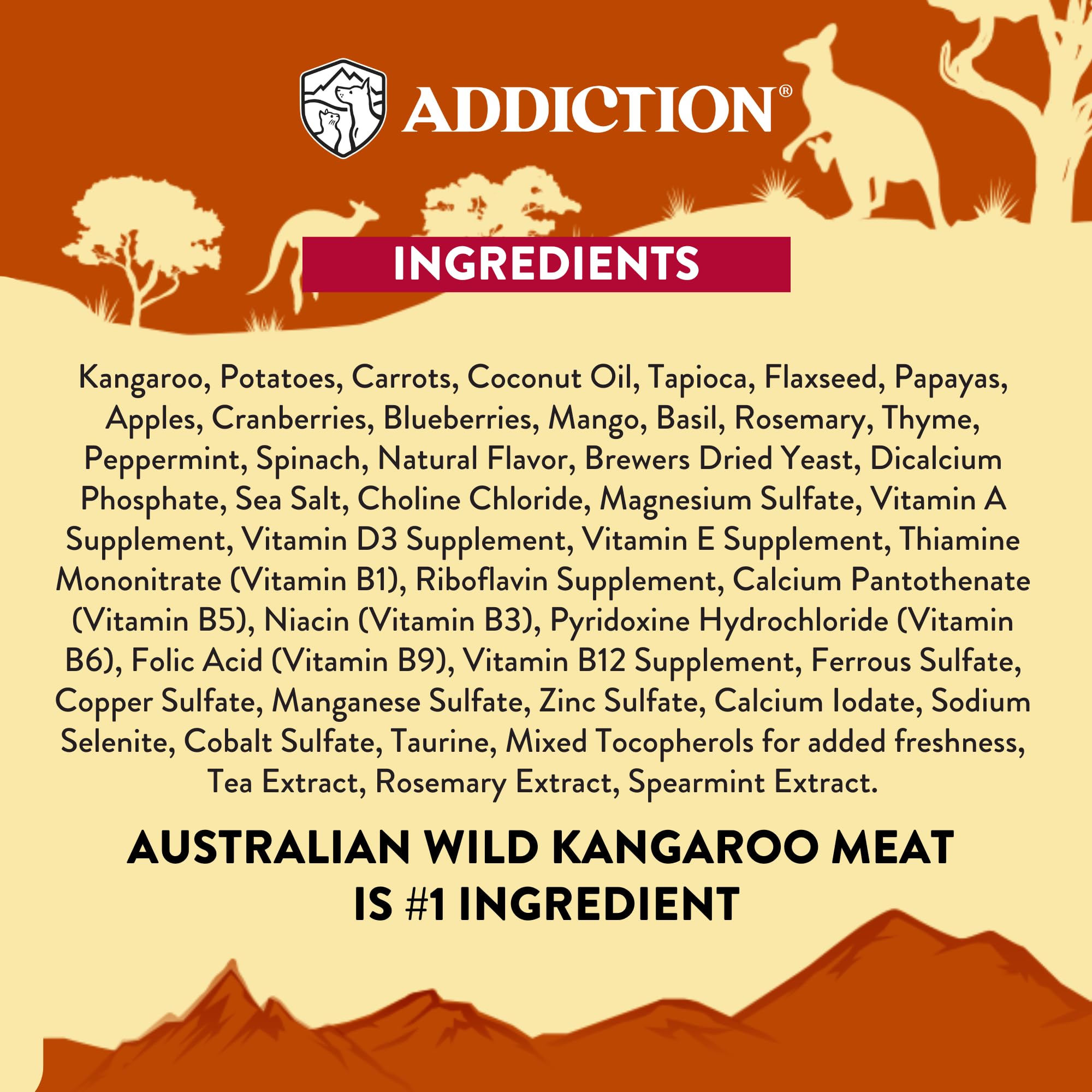 Addiction Outback Kangaroo Feast dog eating conveys appetizing aroma and chewy texture.