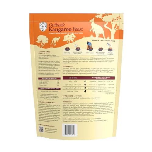 Addiction Outback Kangaroo Feast grain-free formula communicates digestible, nutrient-dense meals.