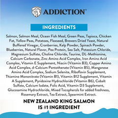 Addiction Salmon Bleu shows prebiotic fruits and vegetables for digestive support.