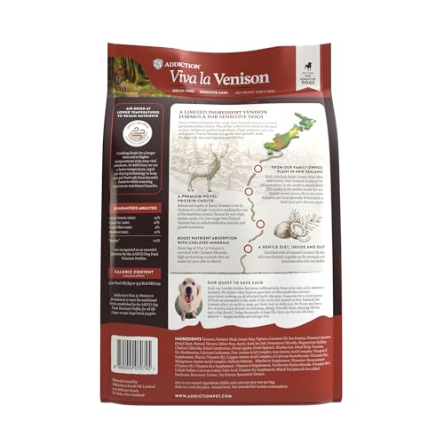Addiction Viva La Venison meal-time image shows dogs enjoying balanced nourishment.