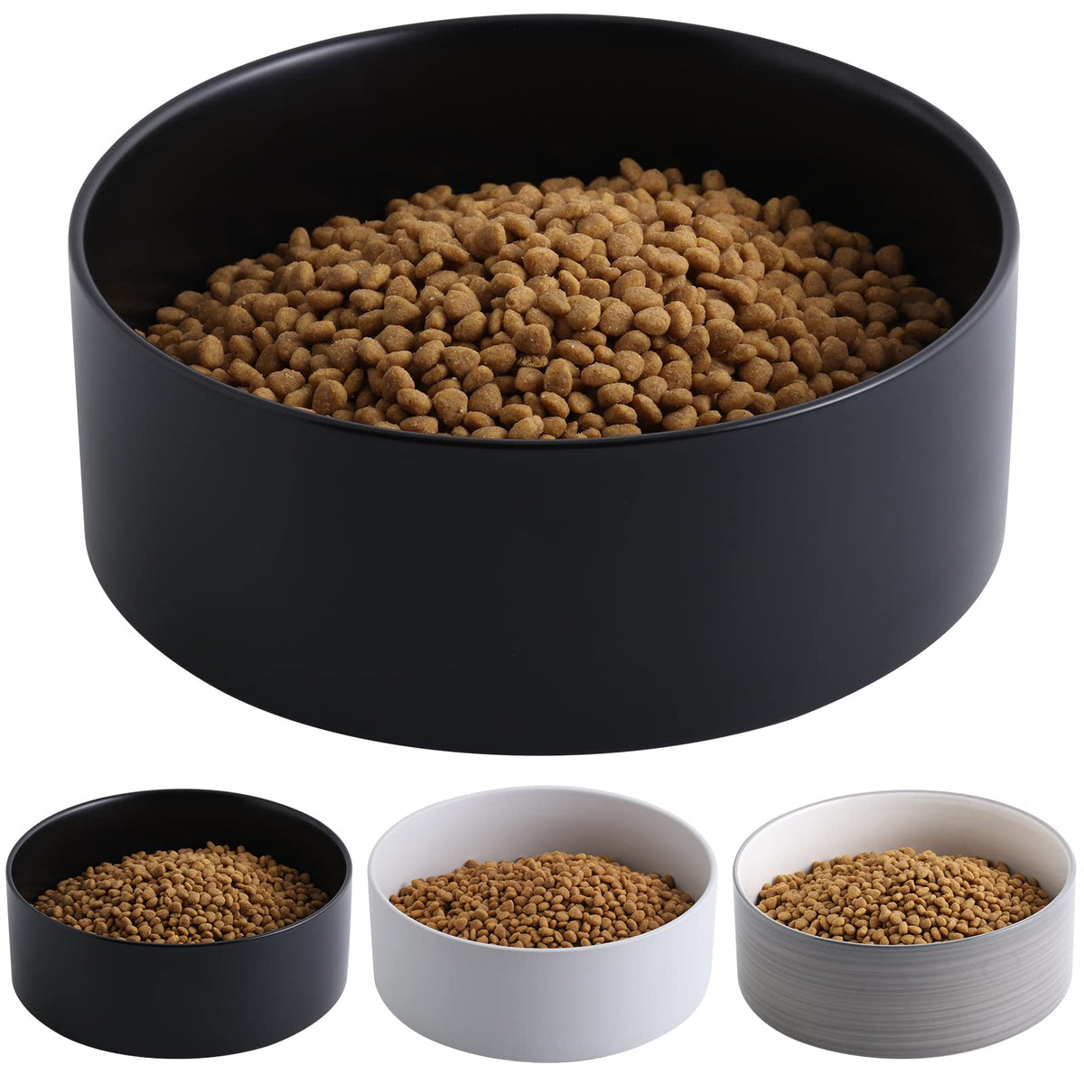 Addogyy Black Ceramic 8in dog bowl with glossy finish for easy cleaning during meals.