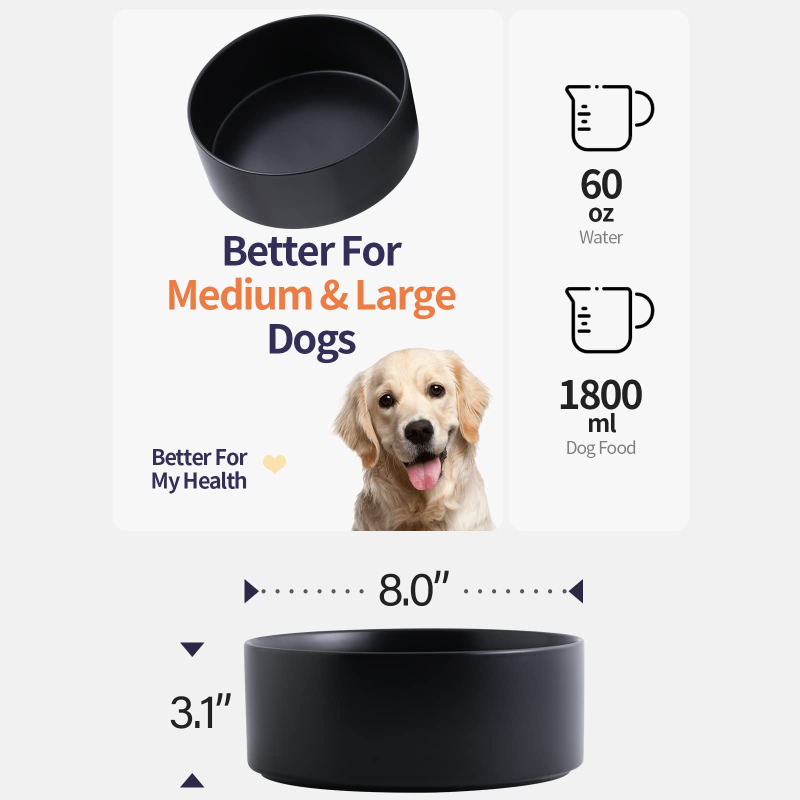 Addogyy Ceramic Extra-Large Dog Bowl offers generous capacity for long meals and fewer refills.