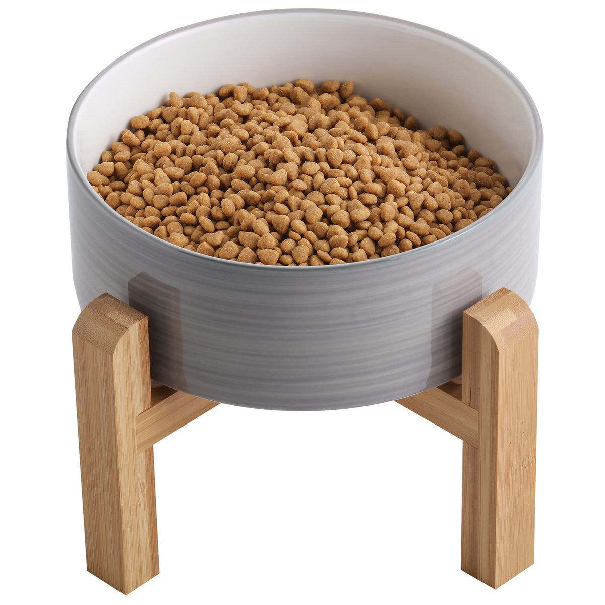 Addogyy elevated ceramic dog bowl on wood stand eases feeding height for medium to large dogs