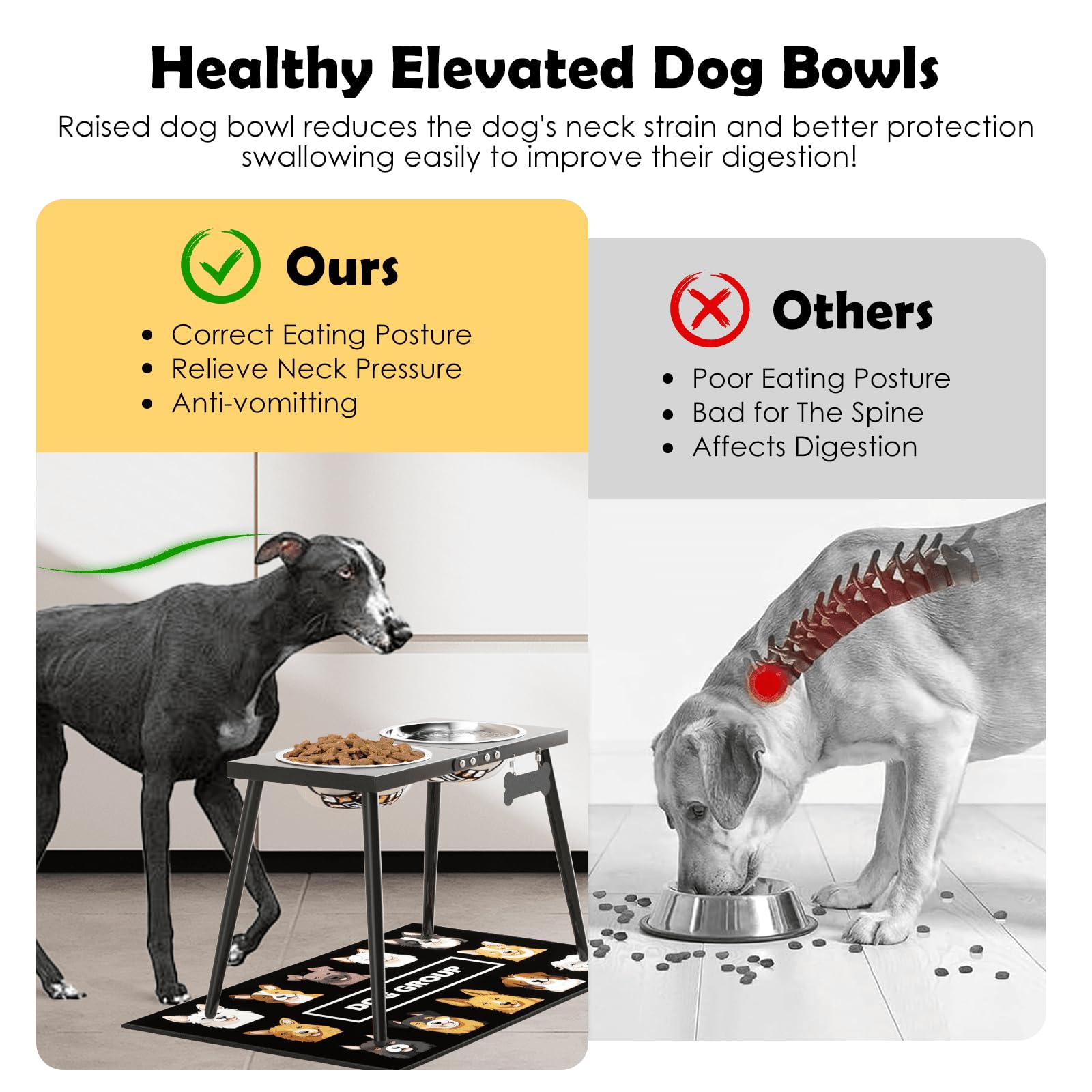 ADENGL 16-inch height raised stand demonstrating ergonomic feeding position for dogs.