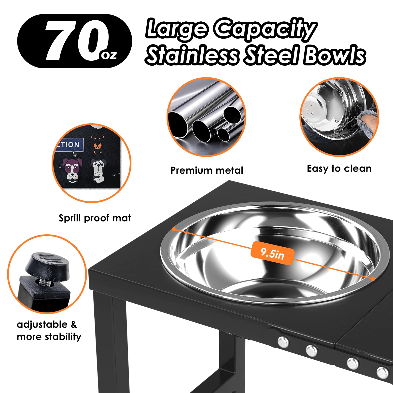 ADENGL 2000ml bowls offer large-capacity meals for big dogs.