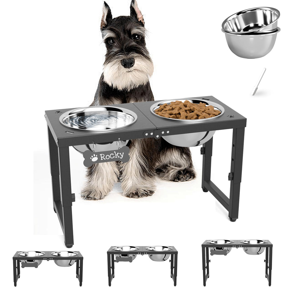 ADENGL adjustable-height elevated dog bowl stand front view with ergonomic dining height