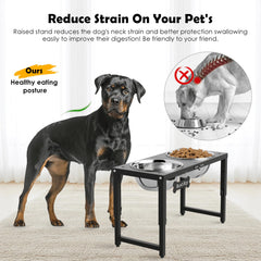 ADENGL elevated dog bowl stand side view highlighting height adjustability for comfort