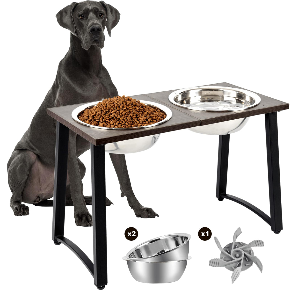 ADENGL elevated bowls on a 16-inch stand improve feeding posture for large dogs.