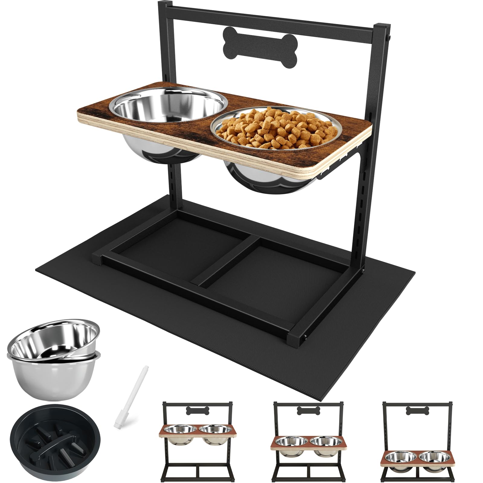 ADENGL elevated dog bowls on a 9-height stand for ergonomic feeding