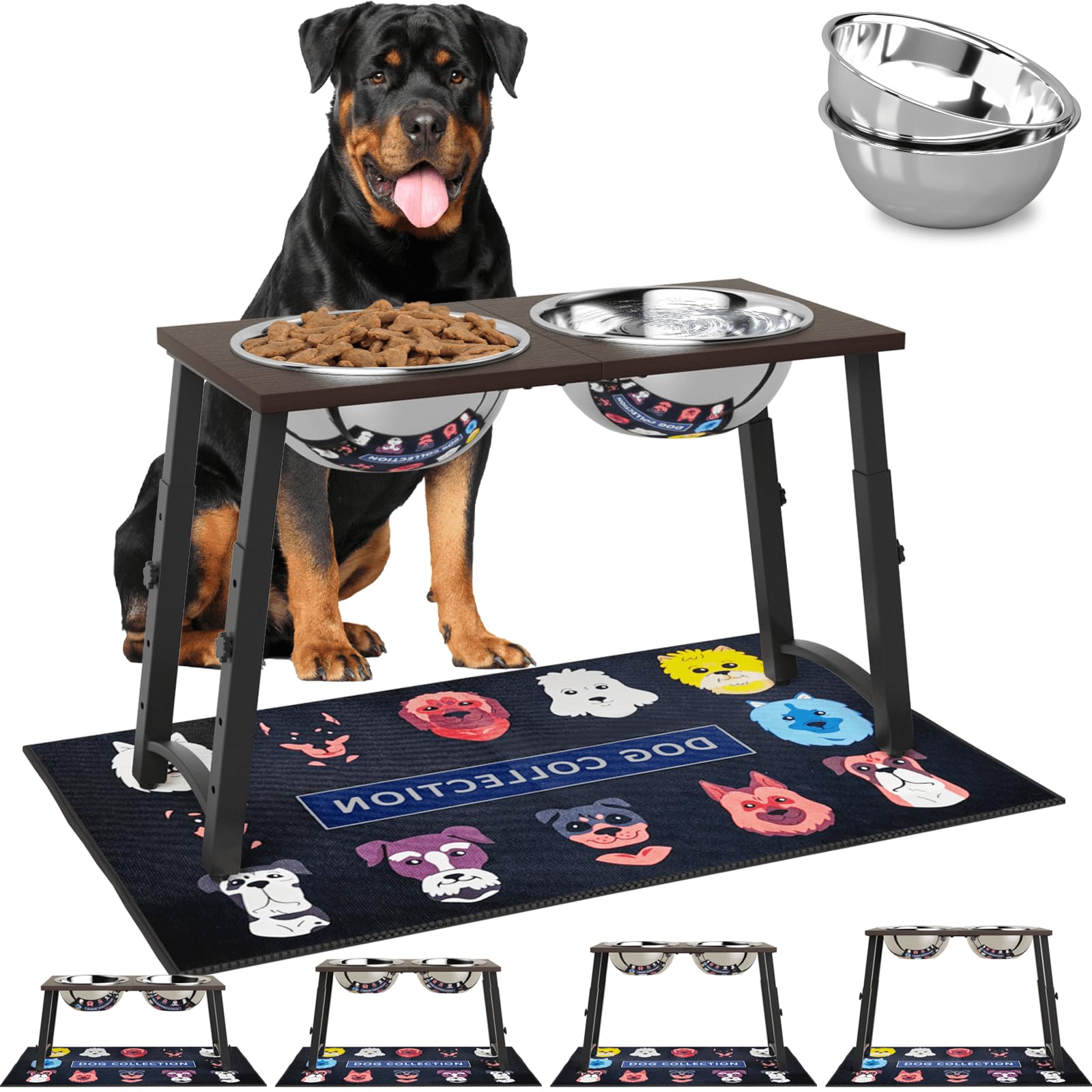 ADENGL elevated-dog-bowls-assembly keeps feeding tidy and easily adjustable.