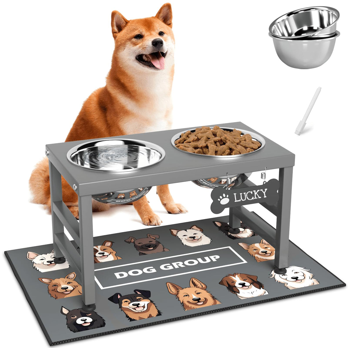 ADENGL elevated dog bowls stand shows the comfortable feeding height for dogs.