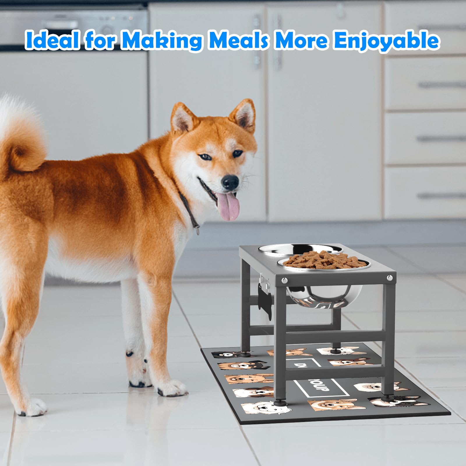 ADENGL grey dog bowl set closeup emphasizes premium stainless steel and design.