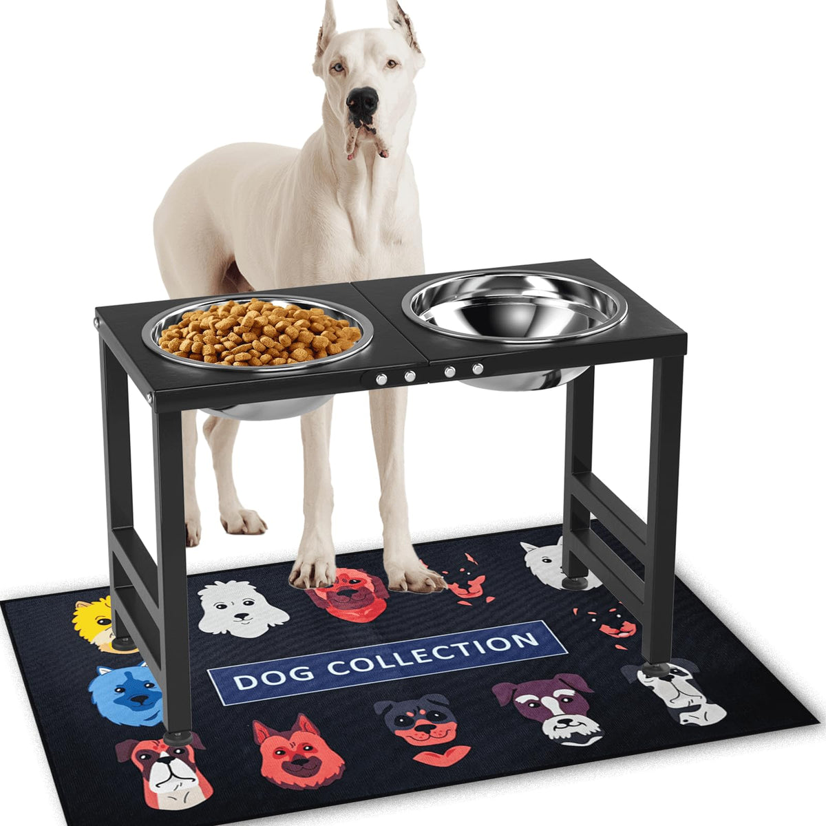 ADENGL metal elevated dog bowl stand with splash-proof base for cleaner feeding.