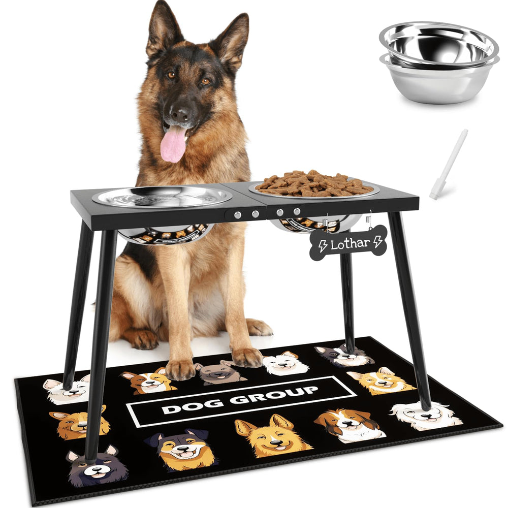 ADENGL metal raised dog bowl stand side view highlighting durable iron construction for longevity.