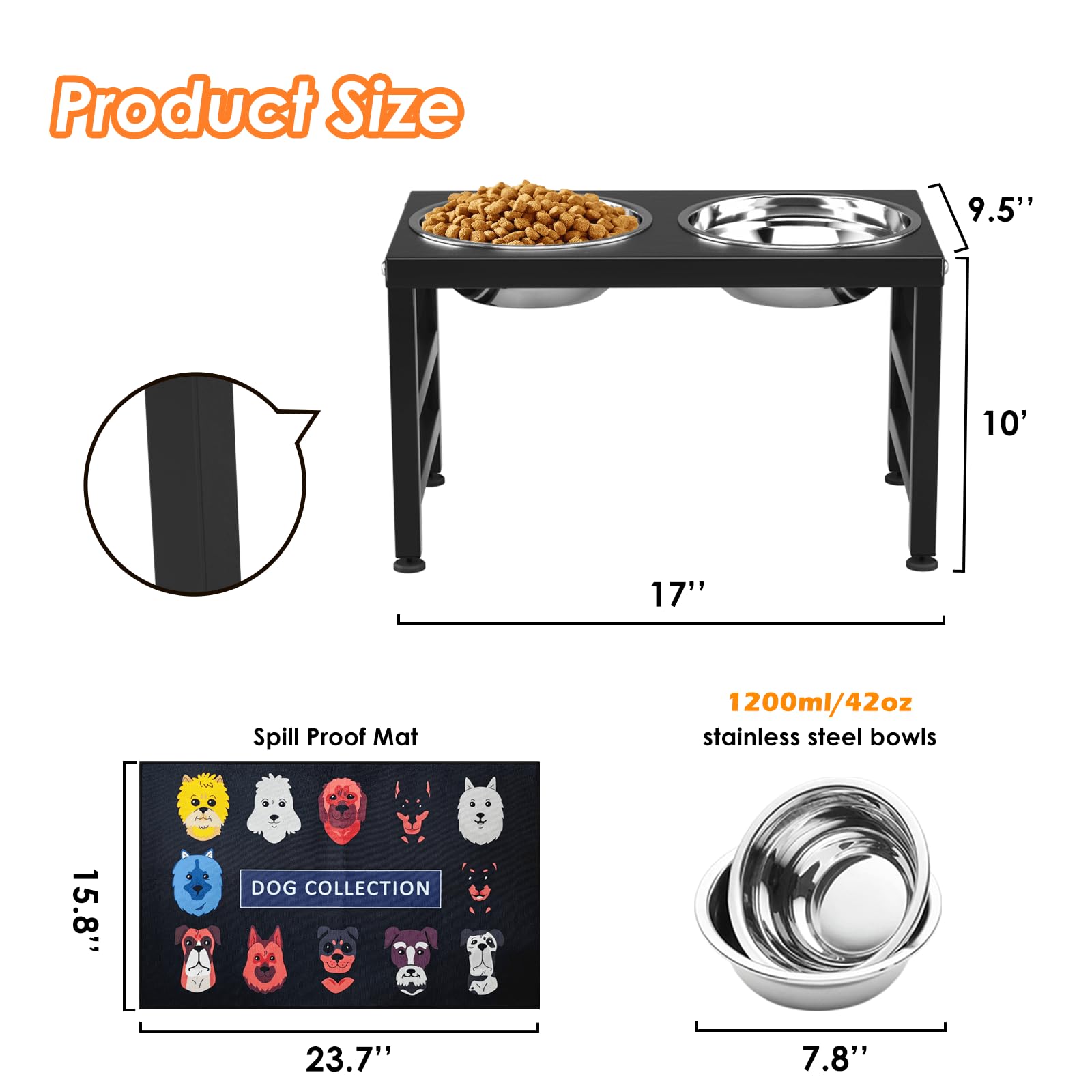 ADENGL non-slip feet stabilize the raised feeder during meals
