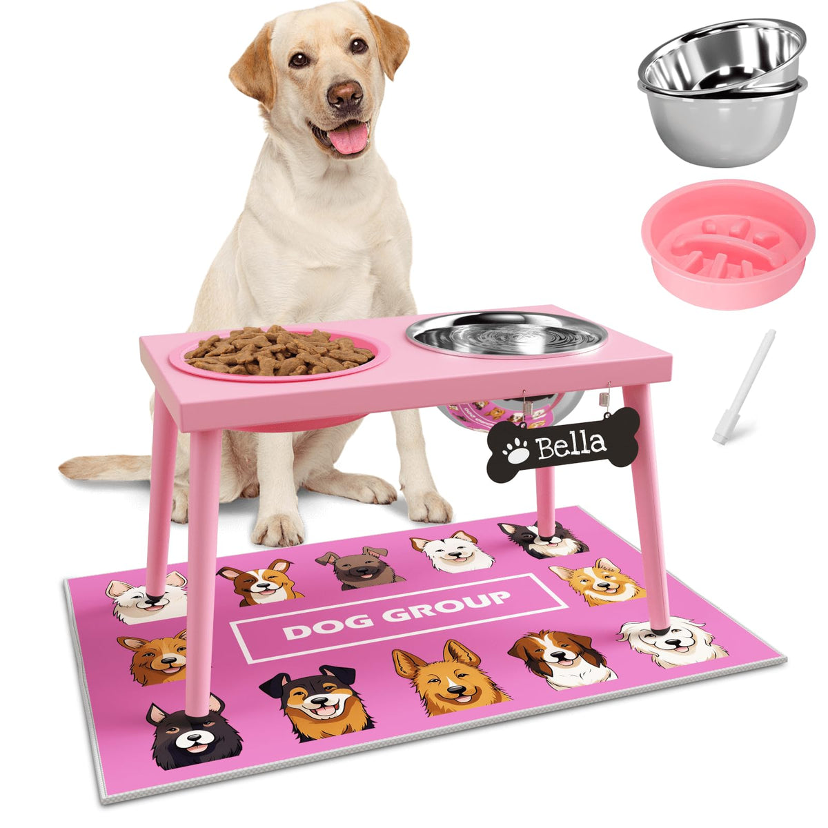 ADENGL pink elevated dog bowl stand promotes comfortable posture during meals