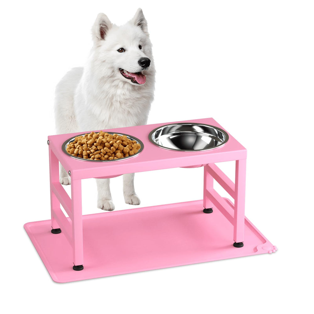 ADENGL pink metal raised dog bowl stand elevates meals for easier access