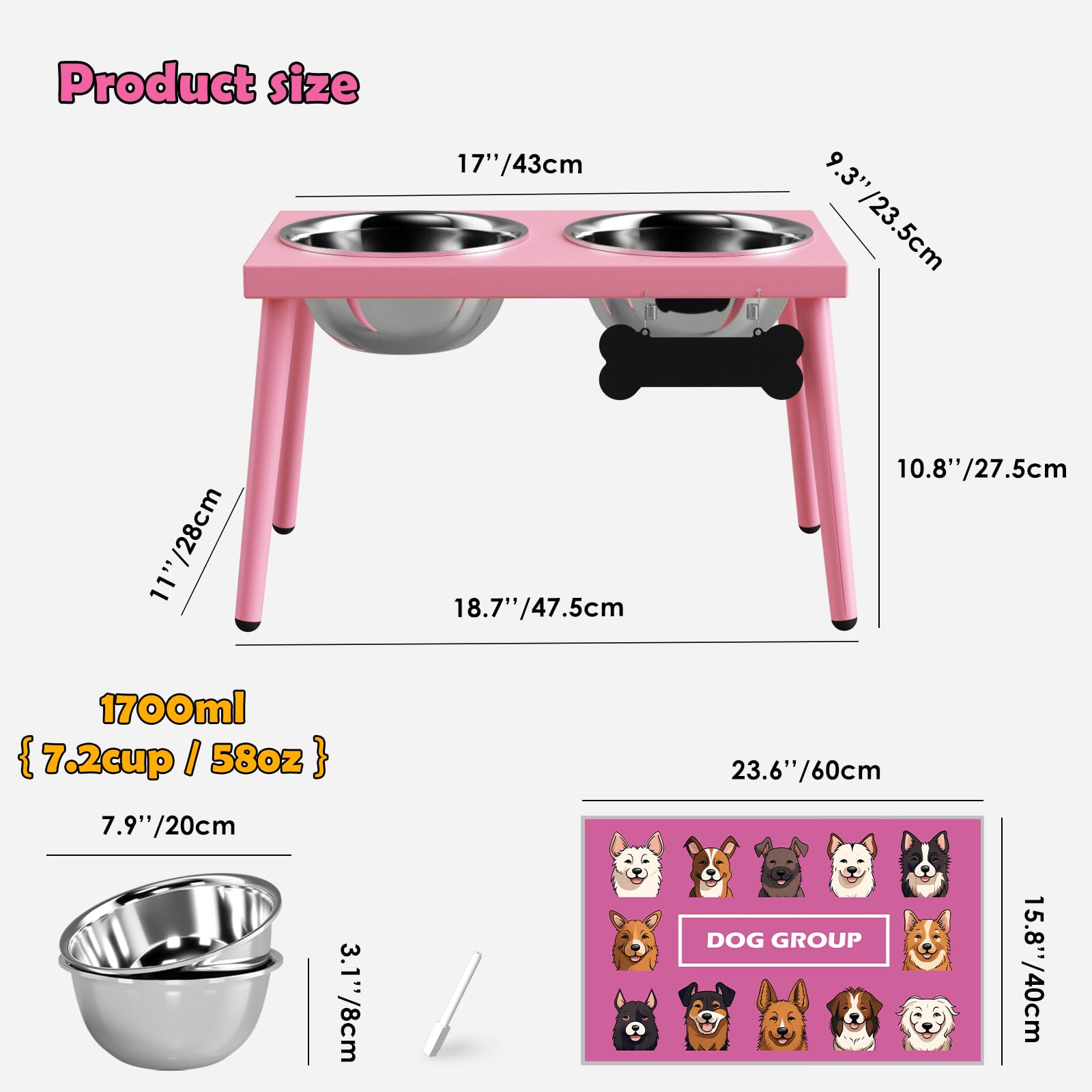 ADENGL raised dining station with non-slip mat keeps the feeding area tidy