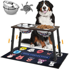 ADENGL raised dog bowl with spill-proof mat enhances mess-free meals
