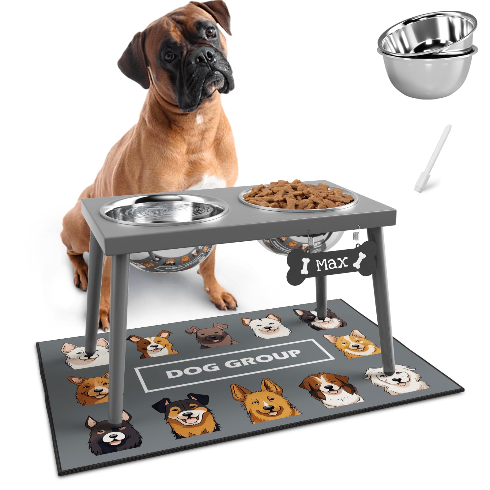 ADENGL raised dog bowl stand at 10 inches for ergonomic feeding.