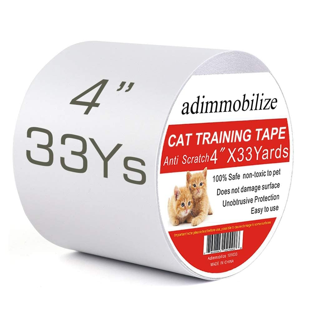 Adimmobilize cat scratch tape on sofa preserves upholstery and deters scratching.
