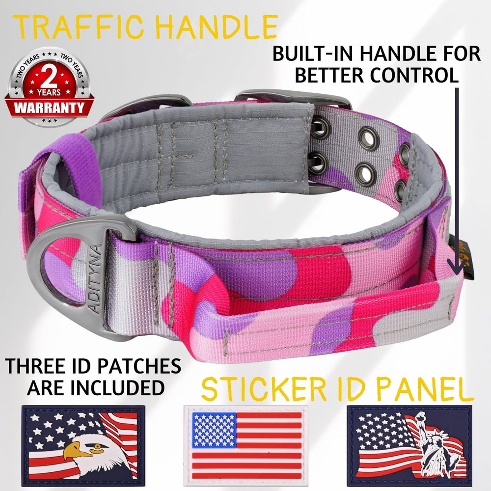 ADITYNA camo pink purple collar visual emphasizes bold outdoor style.