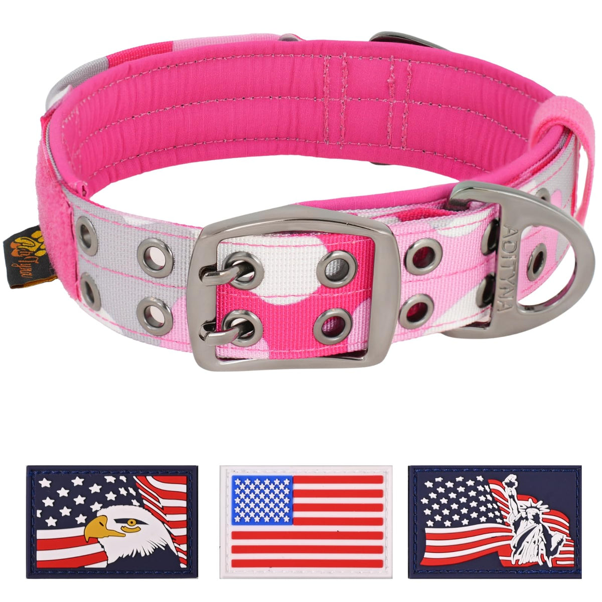 ADITYNA extralarge camo pink collar with handle front aids controlled walks.