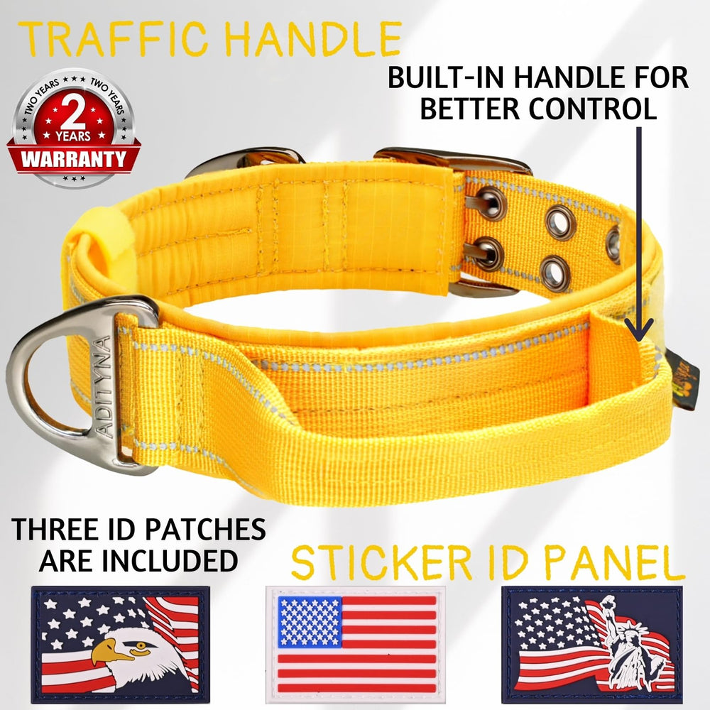 ADITYNA reflective stitching on yellow collar for nighttime visibility