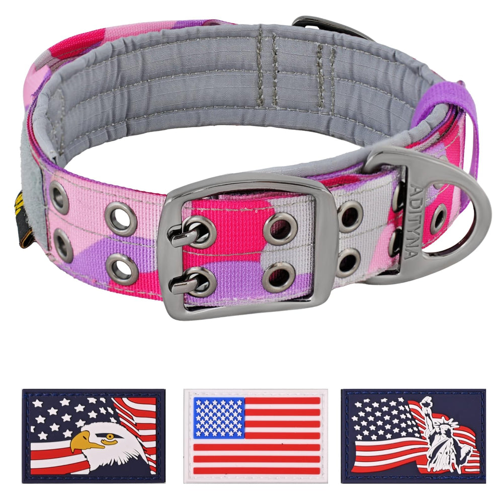 ADITYNA heavy-duty dog collar in camo pink purple for secure daily walks.