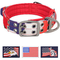 ADITYNA heavy-duty dog collar with camo red-blue and handle for training control.