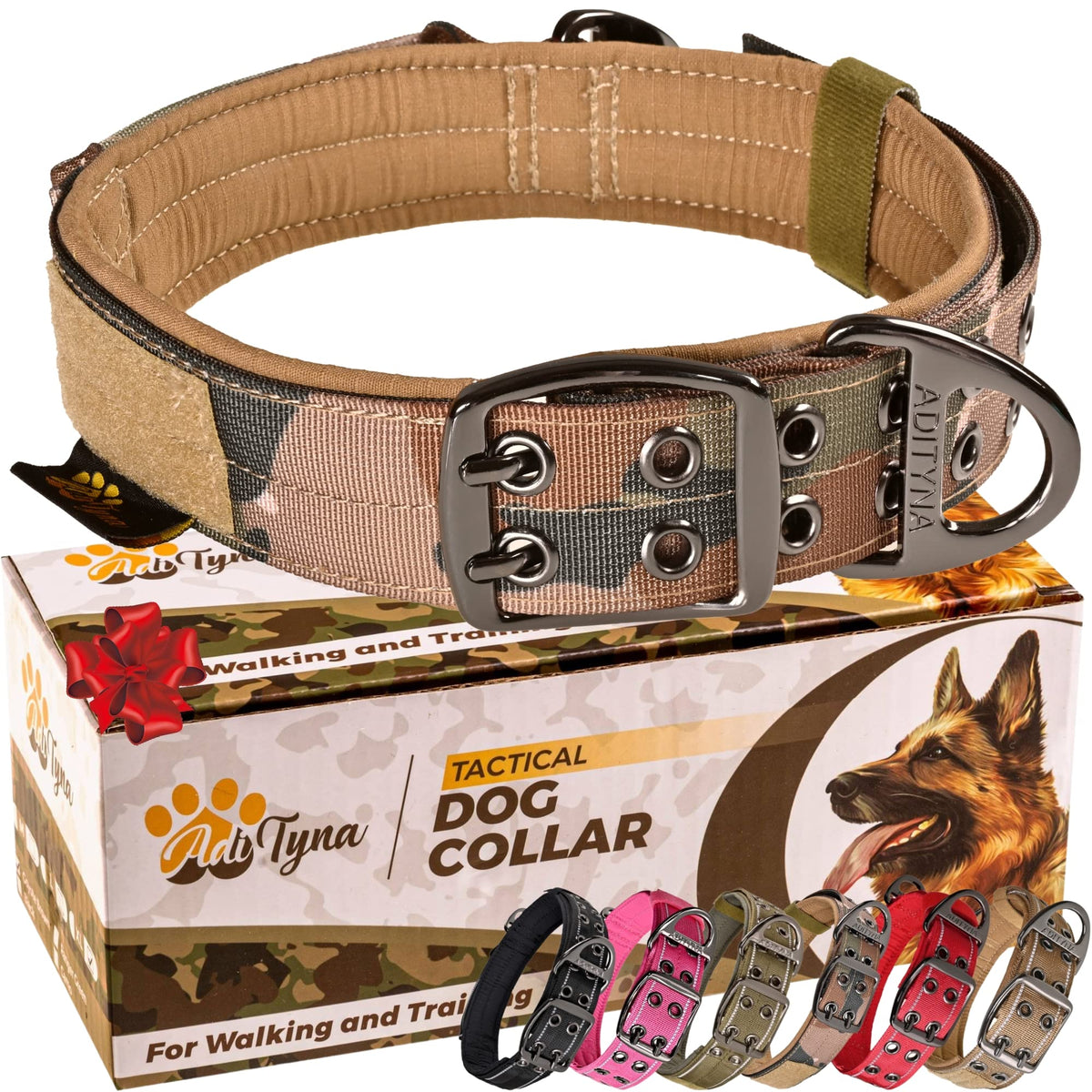 ADITYNA heavy-duty dog collar camouflage XL on a large breed for sturdy training.