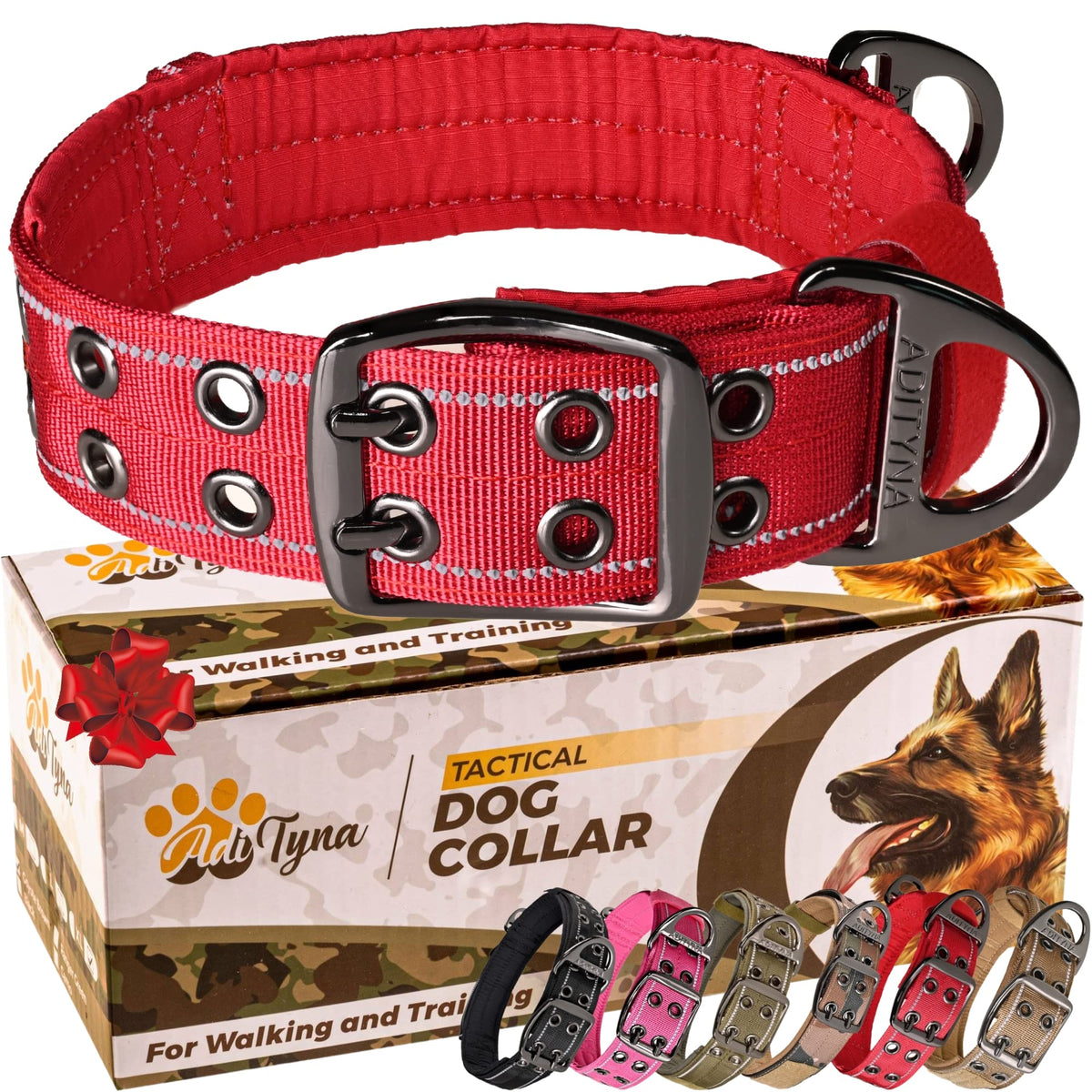 ADITYNA heavy-duty dog collar handle closeup shows sturdy grip for training