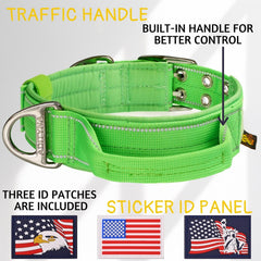 ADITYNA heavy duty dog collar with reflective stitching seen at night for visibility