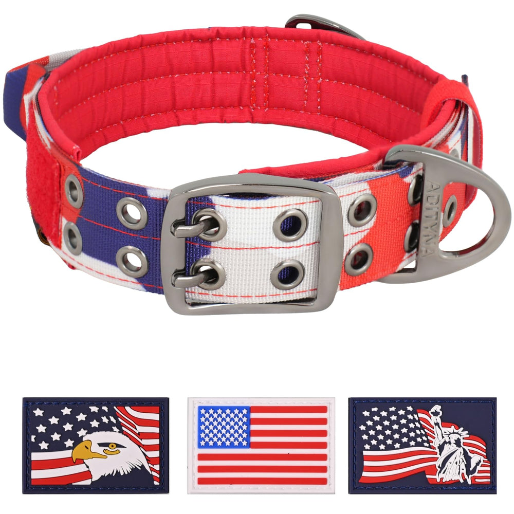 ADITYNA heavy-duty collar camo red-blue front view for medium dogs - durable look.