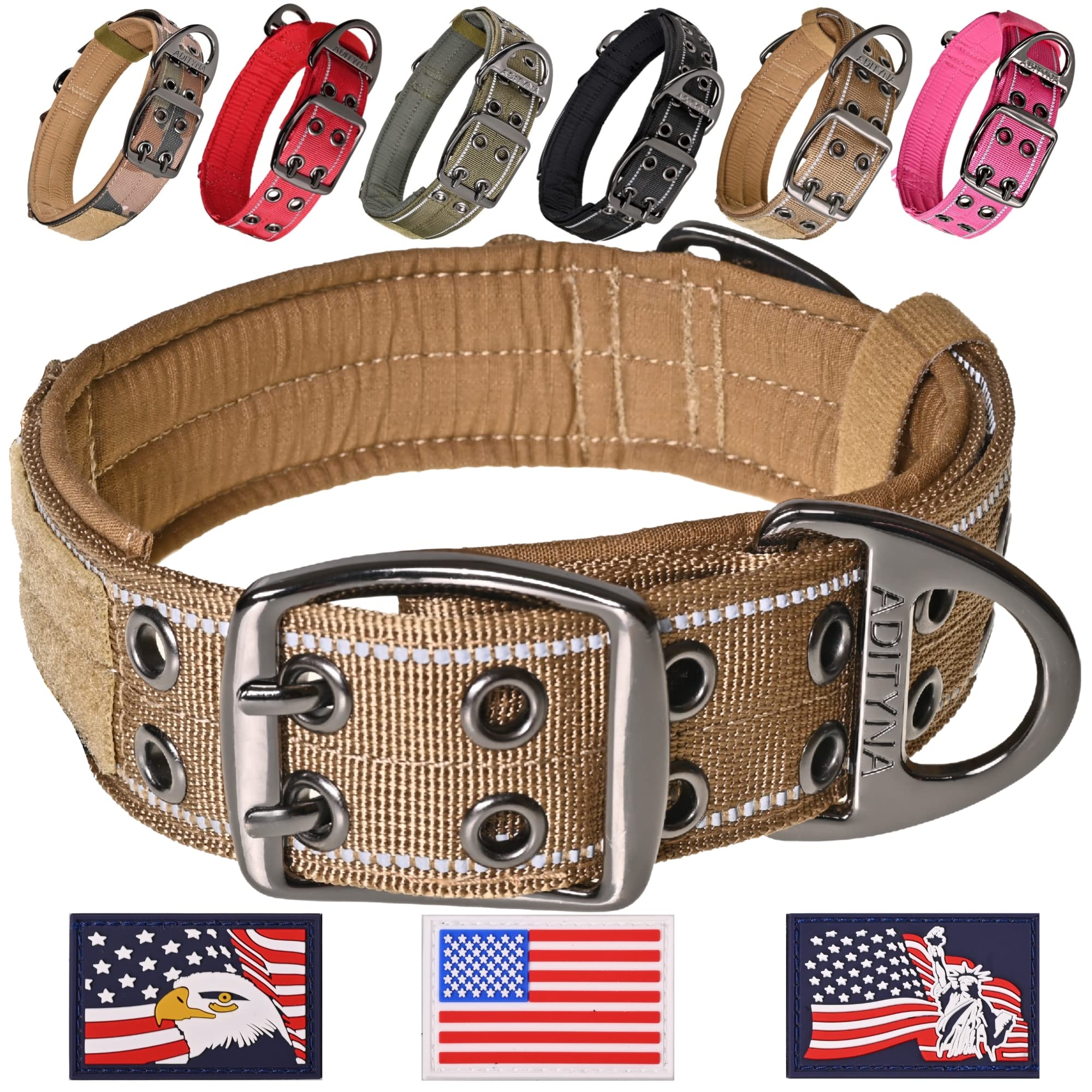 ADITYNA heavy duty dog collar night use scene emphasizes reflective stitching for safer evening strolls