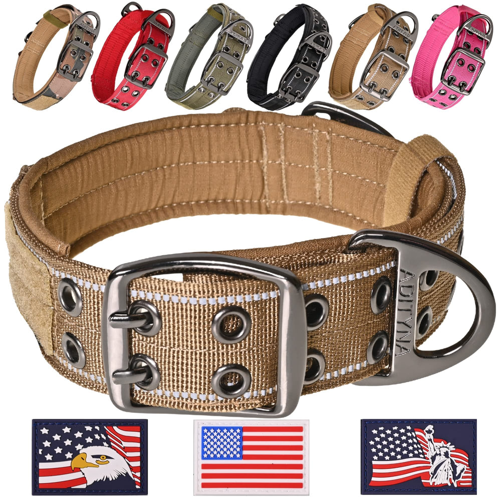 ADITYNA heavy duty dog collar night use scene emphasizes reflective stitching for safer evening strolls