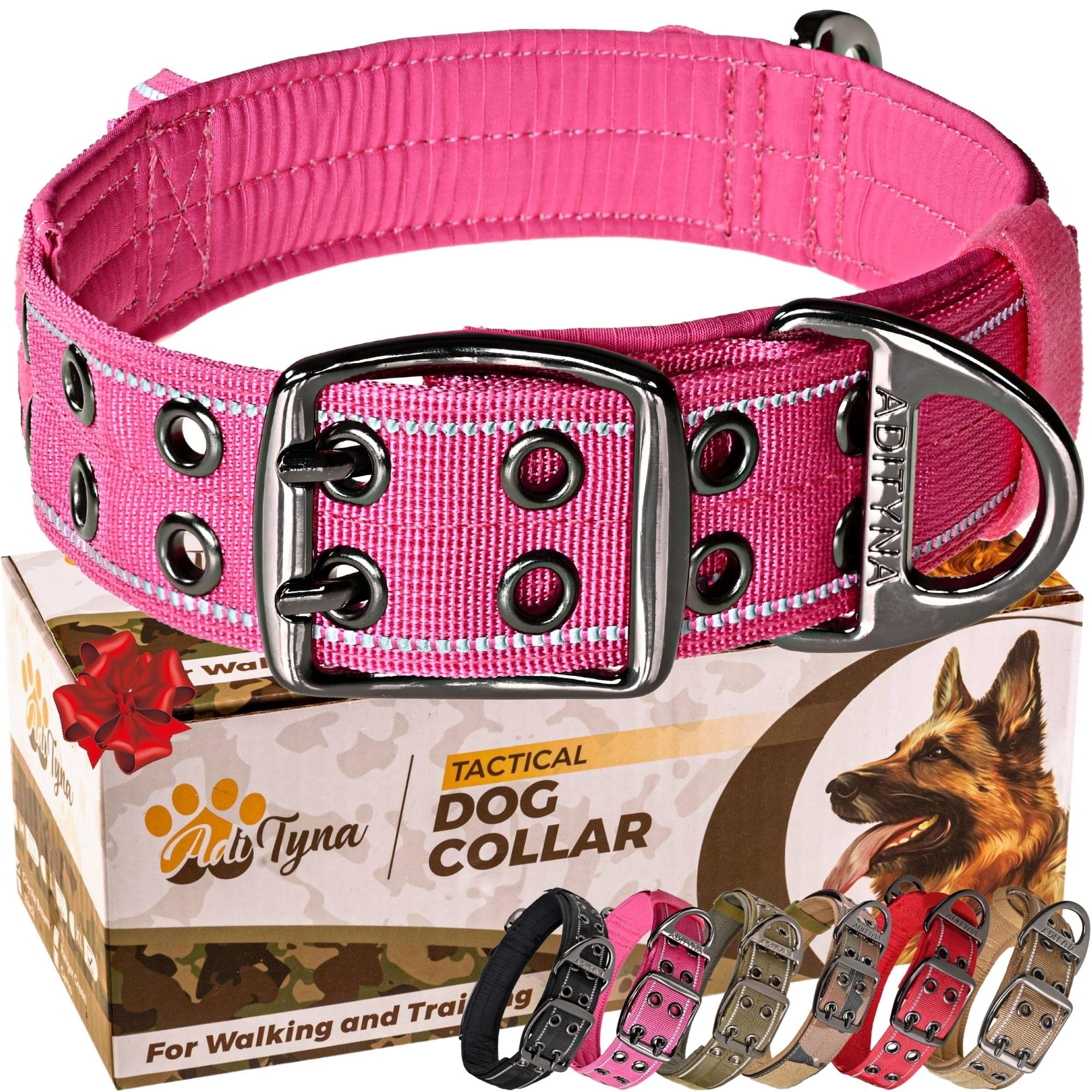 ADITYNA heavy-duty pink collar with handle for medium dogs, ideal for training and walking