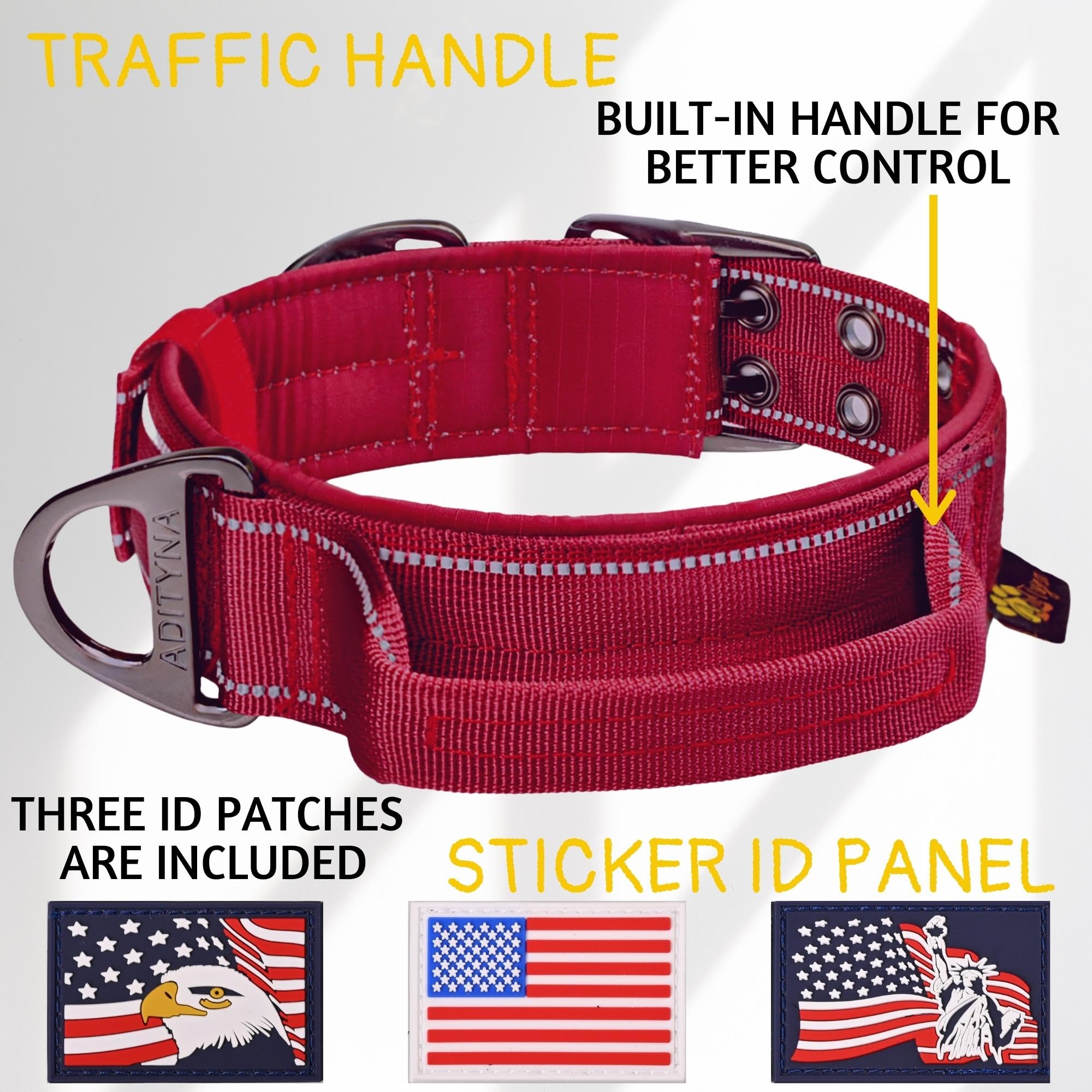ADITYNA heavy-duty collar reflective stitching enhances visibility during nighttime walks.